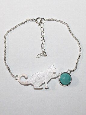 Sterling Silver Lotus Fun Cat Playing with Ball Bracelet 7.5 Inches